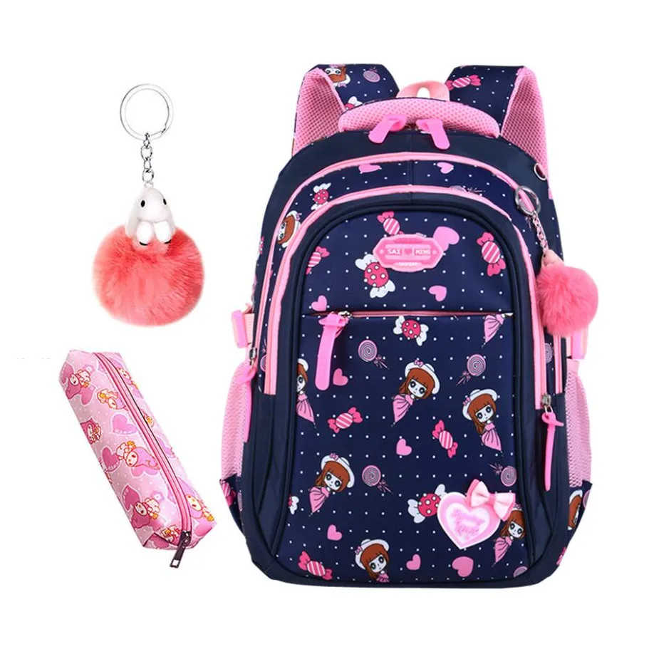 OKKID/школьные сумки для девочек; Детский водонепроницаемый нейлоновый школьный рюкзак с рисунком из мультфильма; детская сумка для книг; милый чехол-карандаш для ручек; Рождественский подарок для девочек - Цвет: blue
