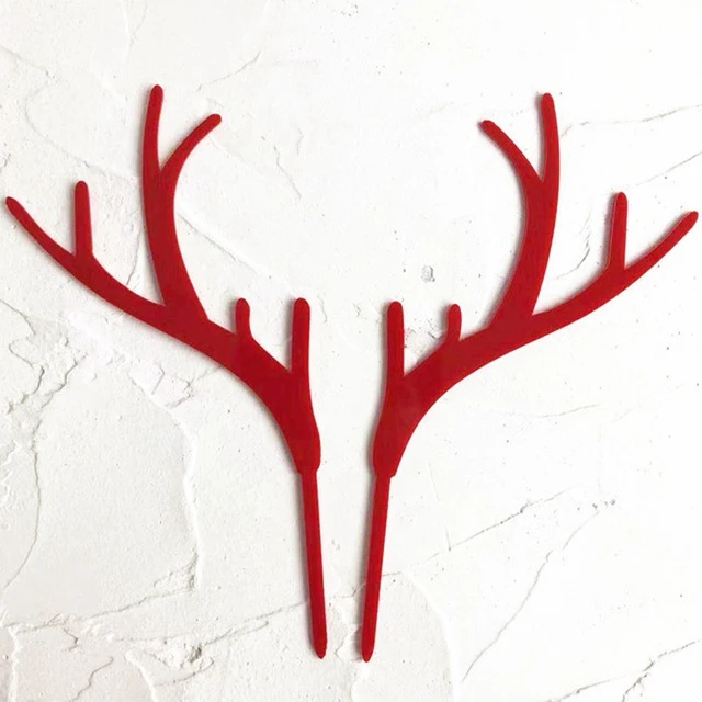 2Pcs/set Merry Christmas Cake Toppers Gold Silver Deer Elk Antlers Cake Topper for new year Party Handmade Cake Gift Decoration - Color: red style 1