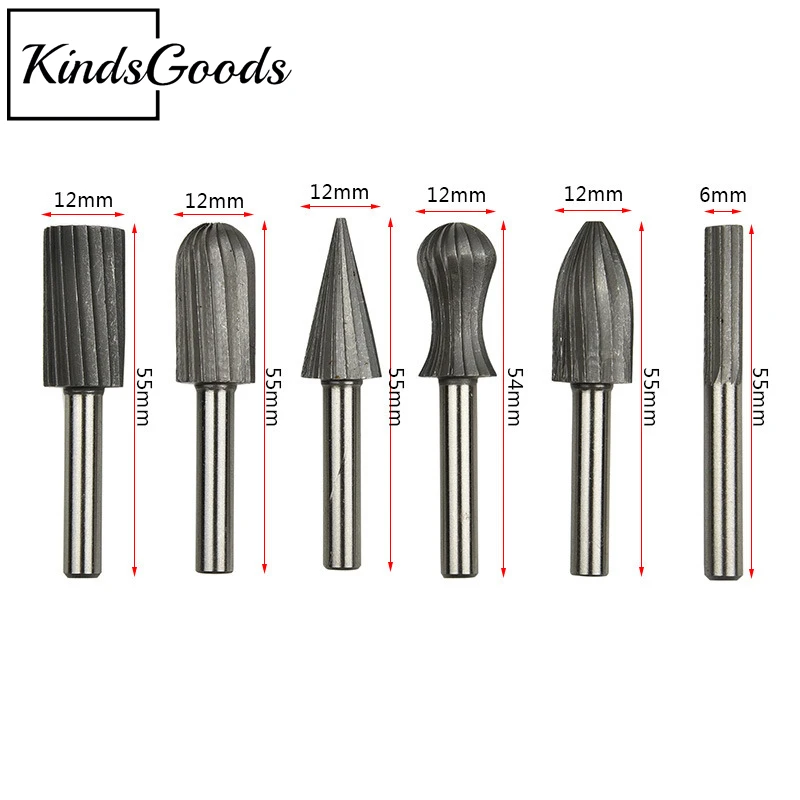 

6pcs/Pack 50mm Hss Rotary Rasp Files Rotary Burr High Speed Steel Drill Bit For Metal Plastic Wood Metal Grinding Carving Bits