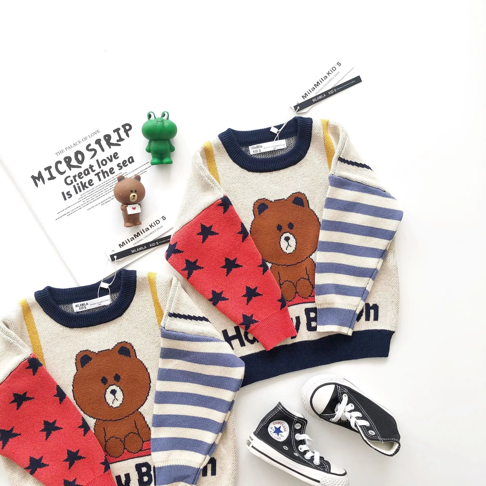 Tonytaobaby/осенне-зимняя одежда; Новая детская одежда; хлопковый свитер с рисунком медведя; свитера для мальчиков; свитер для маленьких девочек