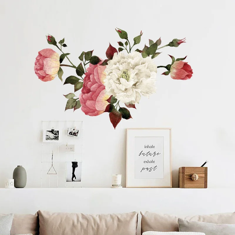 Peony Fresh Flower Wall Sticker Decal Removable PVC Wall Sticker Home Decor 