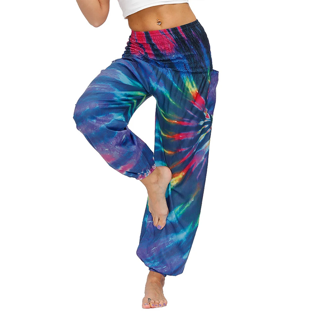 

Yaavii Women's Boho Harem Pants Hippie Baggy Trousers - High Waist Smocked Lounge Trousers with Pockets for Yoga Summer Beach