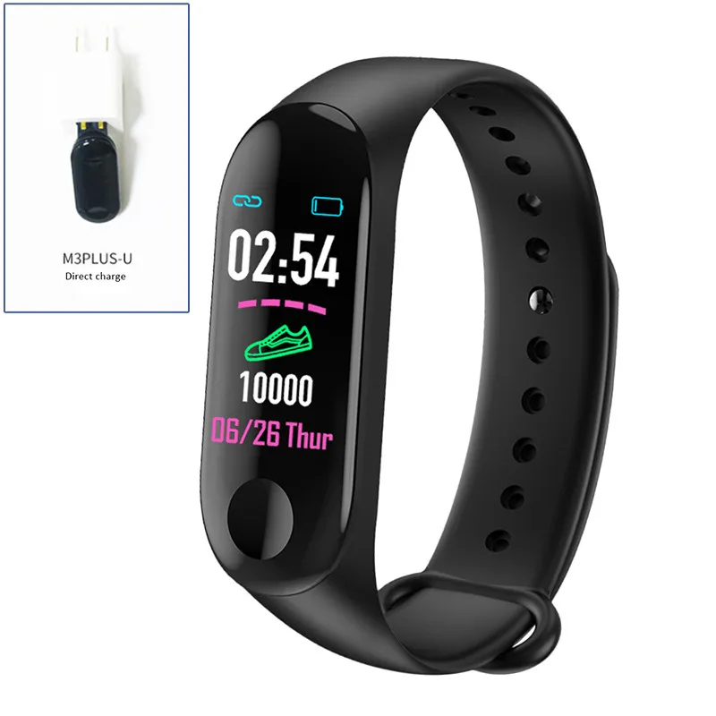 USB Charge Black Смарт-часы M3 Plus Bluetooth Браслет фитнес-трекер кровяное давление HeartRate монитор сердечного ритма водонепроницаемые часы браслет - Цвет: USB Charge Black