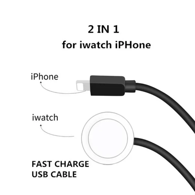 Phone Watch Charger Micro USB Type-C Android 4in1,3in1,2in1 Charging Cable Dock For iphone Apple Watch  iWatch Xiaomi Samsung 2IN1 Black