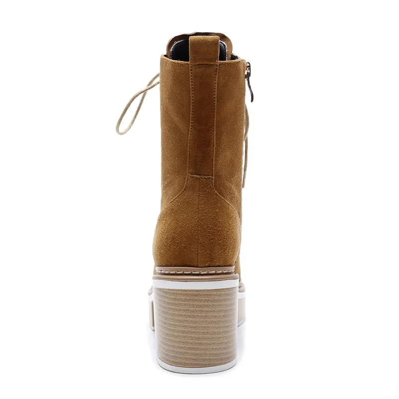 Meotina Winter Ankle Boots Women Natural Genuine Leather Thick High Heel Short Boots Zip Pointed Toe Shoes Ladies Autumn 34-39