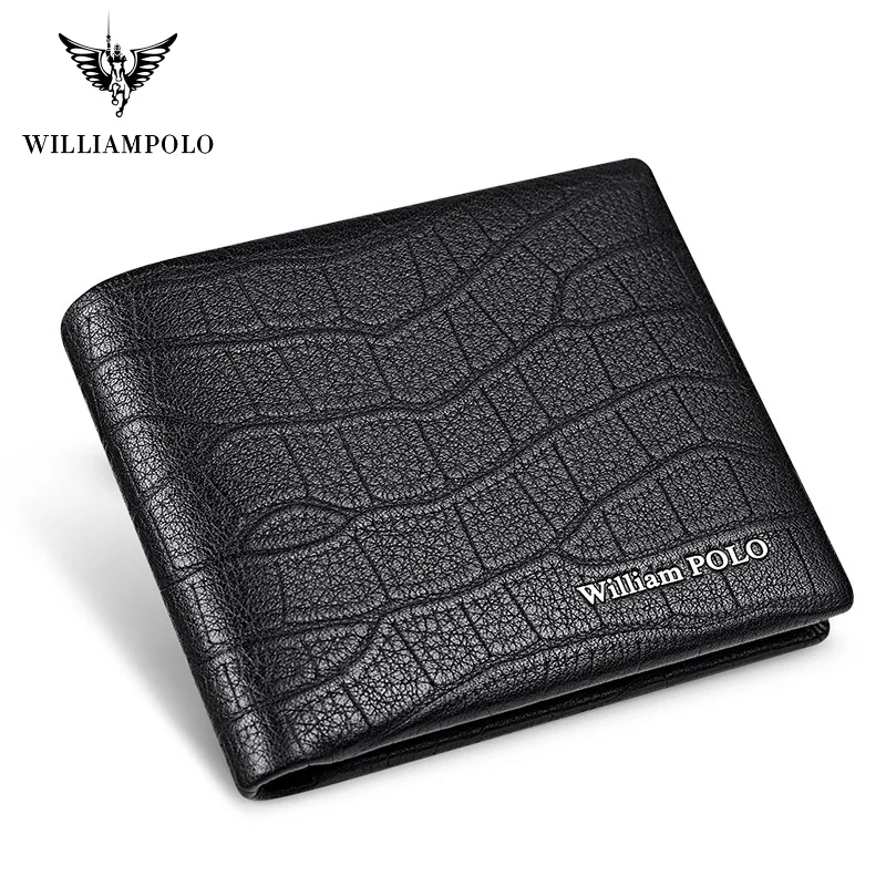 

WilliamPolo Wallet mens slim Credit Card Holder Bifold Genuine Leather Multi Card Case Slots Cowhide Crocodile pattern Wallet