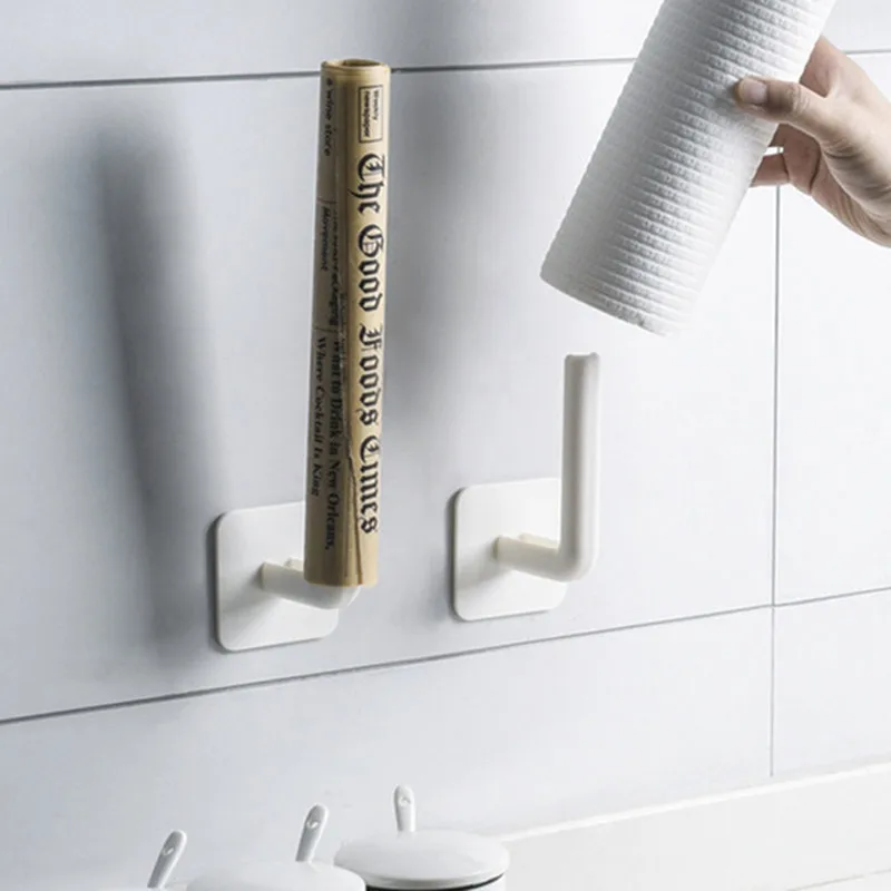 

2PCS Kitchen Wallmounted Cutting Board Pot Cover Rack Wall Perforated Plastic Wrap Storage Rack Toilet Paper Towel Rack For Home