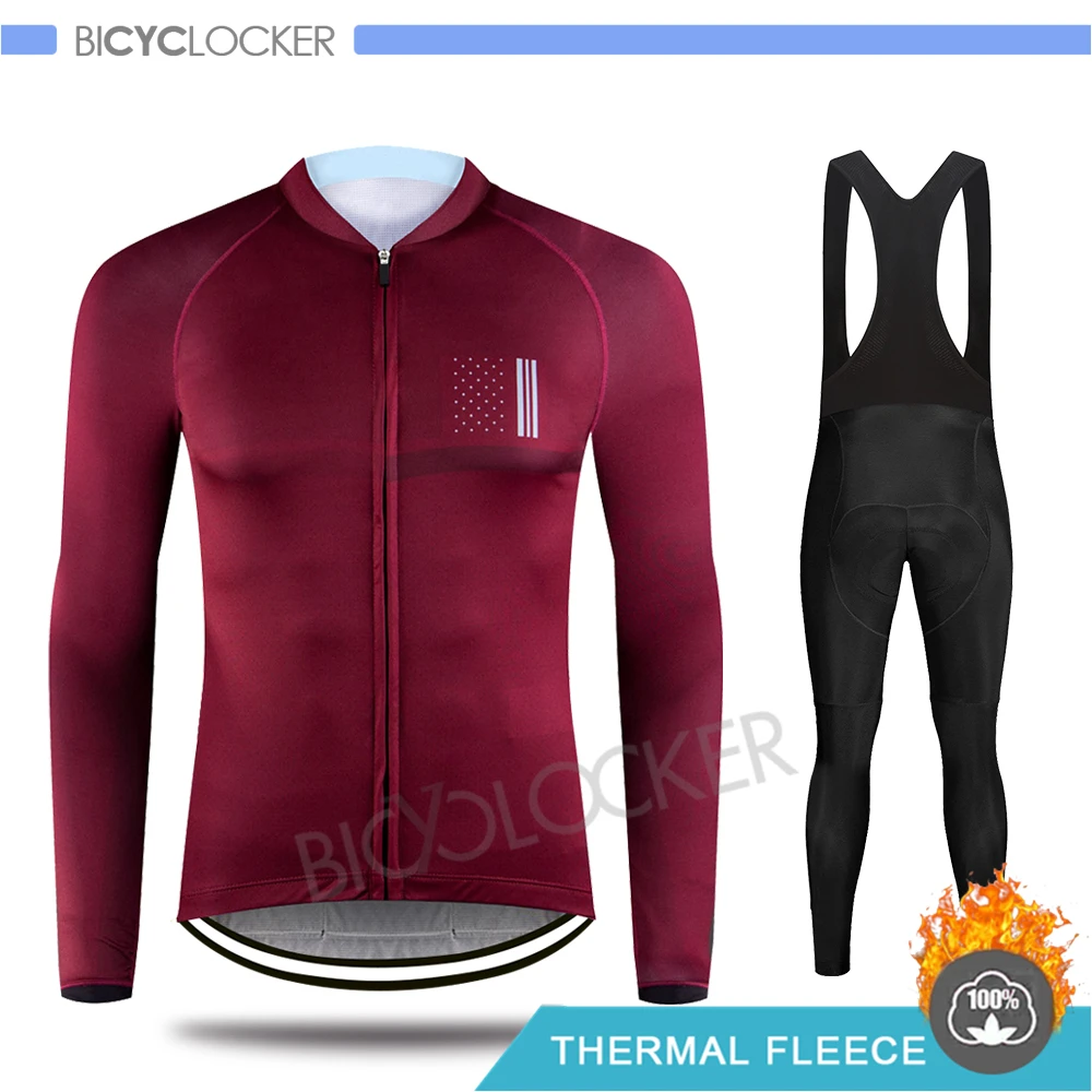 Bib Cycling Set Профессиональная команда, одежда для велоспорта, зимняя куртка, Мужская футболка с длинным рукавом, комплект, Ropa De Ciclismo Invierno Hombre, термо флис - Цвет: Bib Cycling Set
