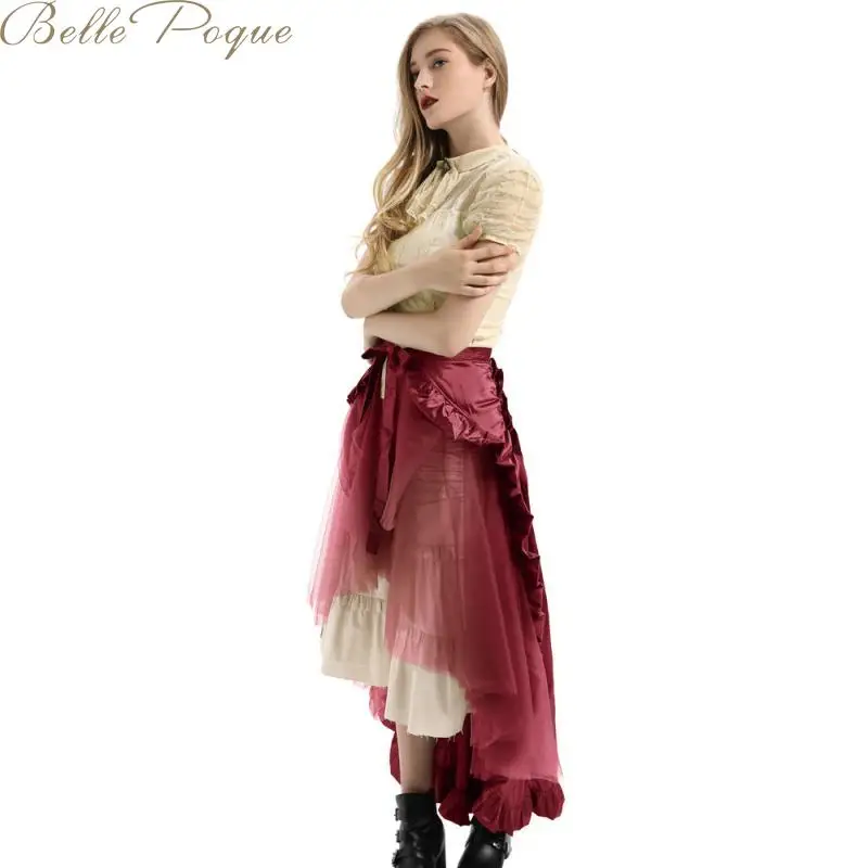 Belle Poque Punk Style Ruffled Bustle Long Skirt Vintage Lace Up Asymmetrical Retro Skirts Female 2020 Summer | Женская одежда