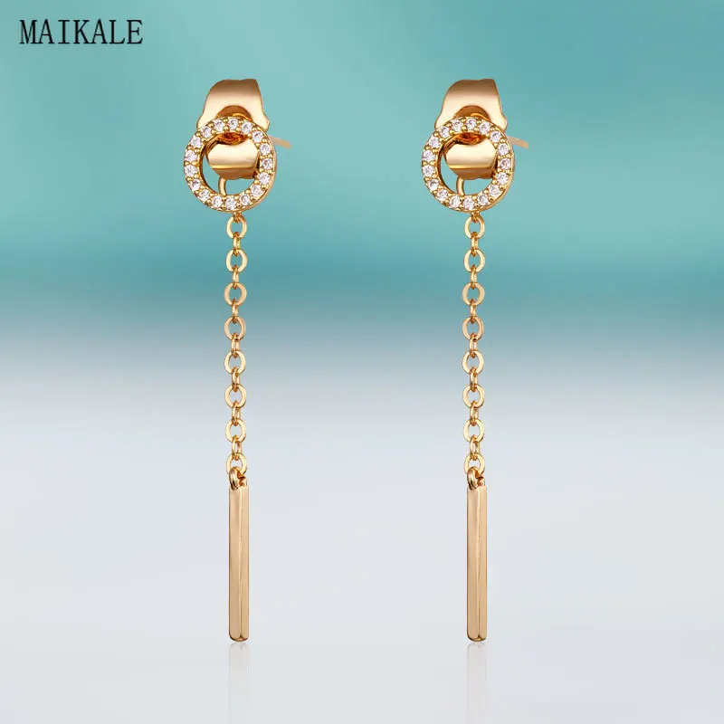 Женские круглые длинные серьги MAIKALE из меди с фианитом золотые/серьги модные