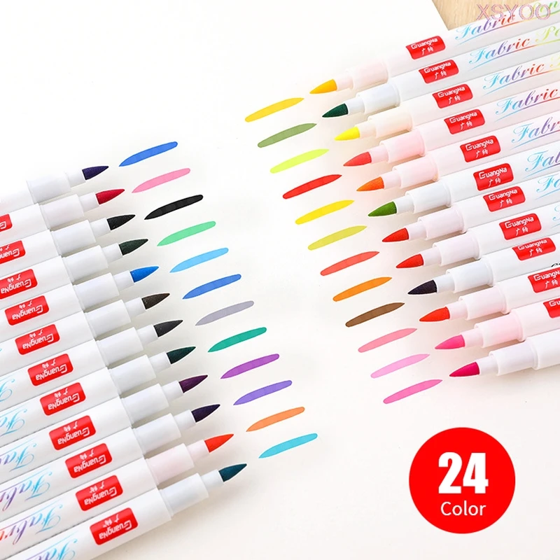 12/24Colors Fabric paint T-Shirt Brush Marker Pigment Waterproof ink Marker for Textile ideal Clothes Accessories DIY Painting afbeelding