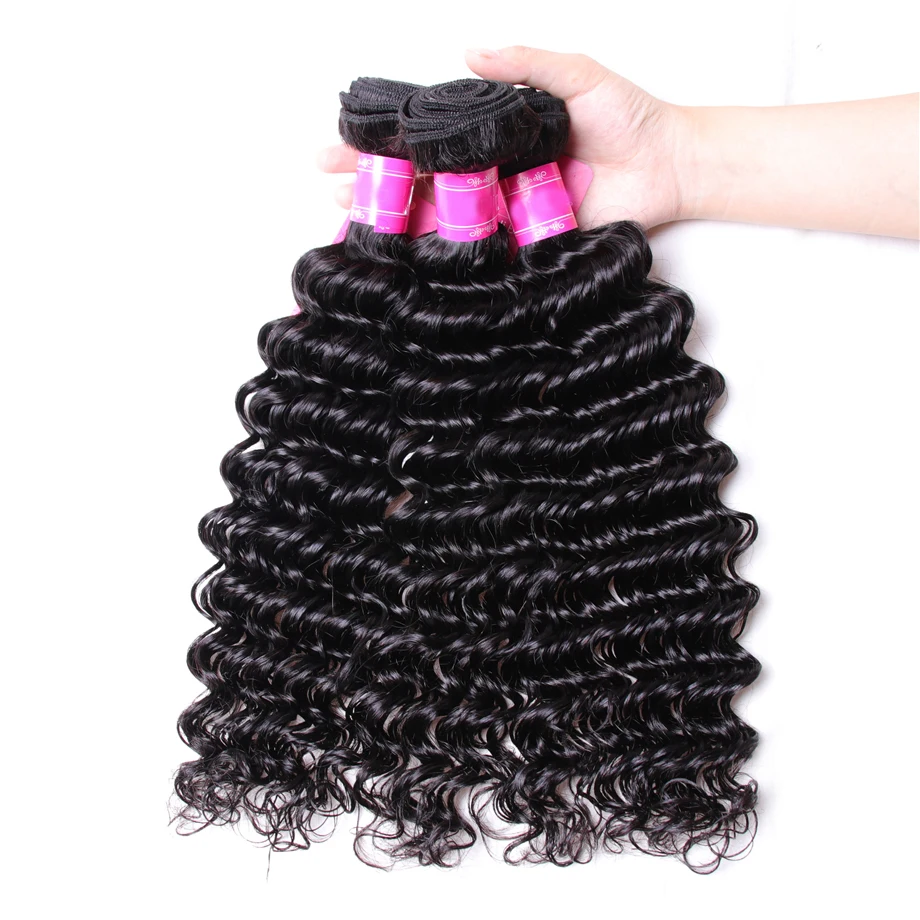 

BY Brazilian Deep Wave Human Hair Bundles Natural Color Free Shipping 1/3/4 Bundle Lots 8-30 Inches Remy hair