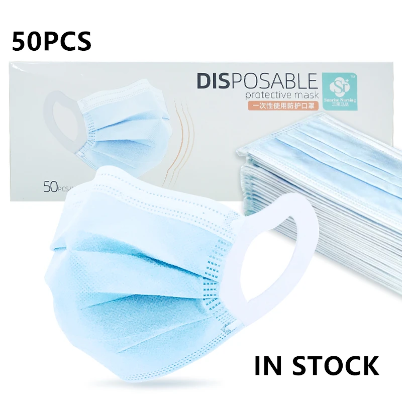 

Disposable Face Masks 50PCS 3 Layer Nonwove Filter Mouth Mask Mascarilla Facial Anti Dust Maska Anti Pollution Maske