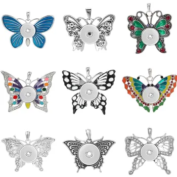 

New Colorful Butterfly Snap Button Pendant Jewelry Fit 18mm Metal Snap Buttons Jewelry Snap Pendant Necklace ZG146