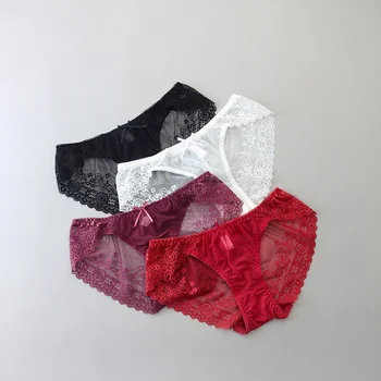 

Women's Sexy Lace Panties Low Waist Briefs Embroidered Openwork Solid Color Ladies Briefs Femal