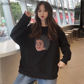 

Hoodies Women Simple Printed O-Neck All-amtch Loose Students Korean Style Harajuk Clothes Womens Spring Autumn Hip Hop Casaul