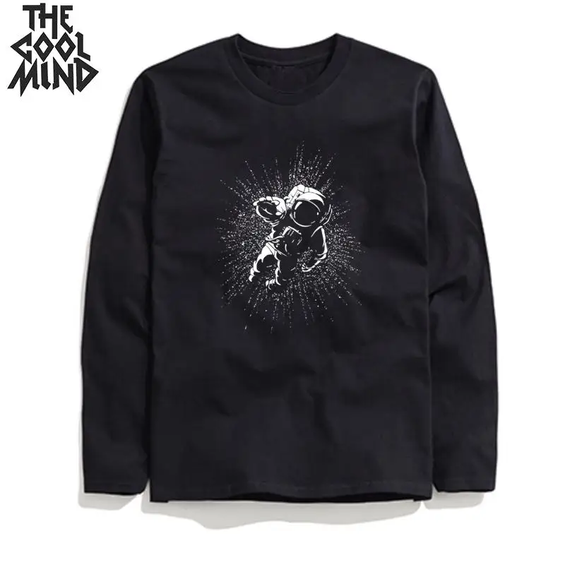 mo0147CML-BLK COOLMIND хлопок забавная Мужская футболка с длинным рукавом Свободная негабаритная Мужская футболка трикотажная Осенняя Футболка мужская футболка - Цвет: mo0147CML-BLK