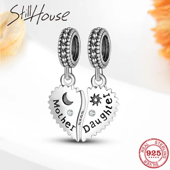 

Authentic 925 Sterling Silver Mother and daughter heart Pendants Charms beads fit Charm Bracelet Bangle DIY fine Jewelry