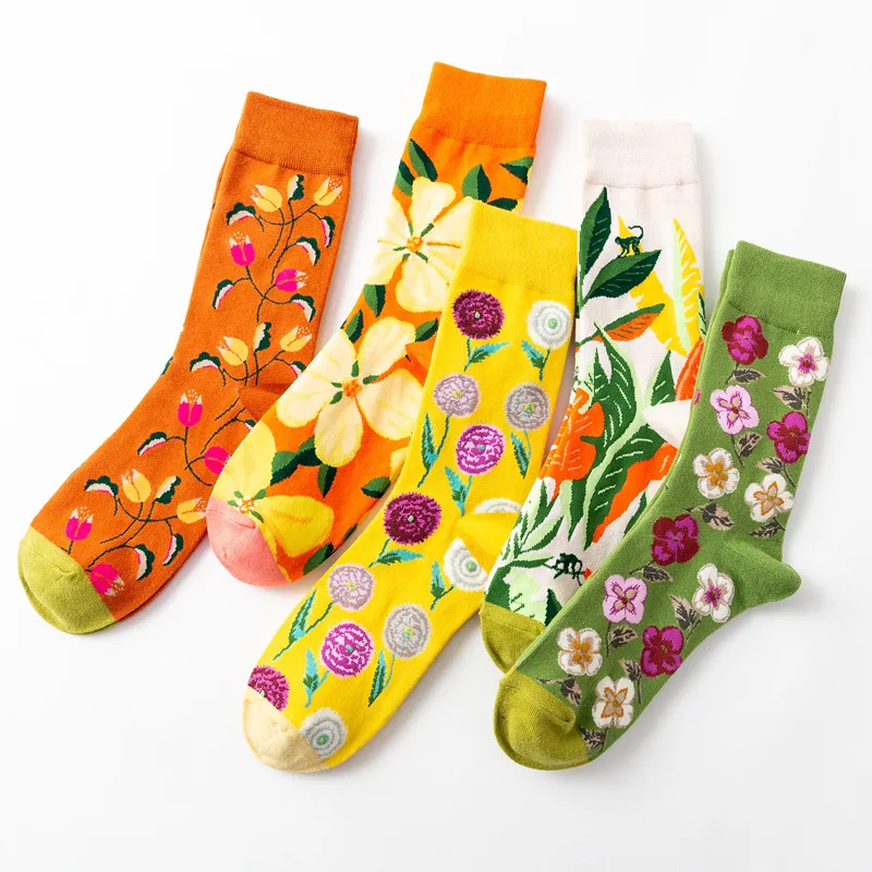 Размер 35-42, модные женские носки, длинные носки без пятки с цветочным узором, цветные креативные дышащие женские носки для весны и лета