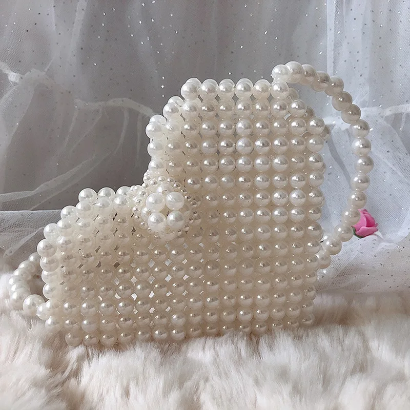 

Peach Heart Pearl Handmade Bag Hand Pericardial Entirely Handmade Beaded Bracelet Heart Shape Bag Net Red Cross-Body Bag