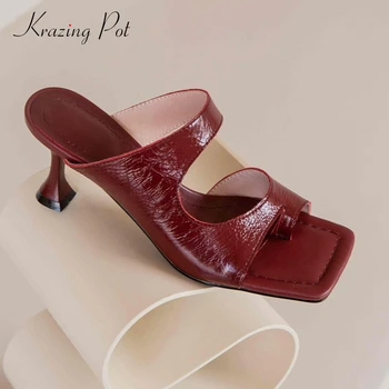 

Krazing pot european style high fashion slip on mules square peep toe high strange heel summer dress mature sandals women L0f1