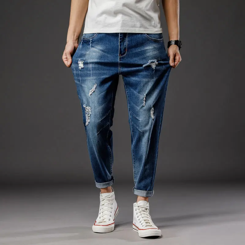 28-46 Large Size Men High Quality 2021 Summer ripped Jeans Streetwear Male Denim Casual jogging Solid Long Trousers  Fashion 2021 brand men s cotton clothing white long t shirt hip hop men t shirt extra long length man tops tee long line tshirt for male