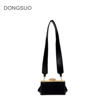 

Women Vintage Luxury Frame Crossbody Bag Designer messenger Clutch Bag Pu Leather Female Shoulder Bags Wide Strap black 2020 new