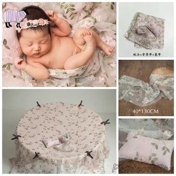 

Newborn Stretch Wraps Photography Props Baby Embroidery Photoshoot Bean Bag Wraps Blanket fotografia Accessories Baby Shooting