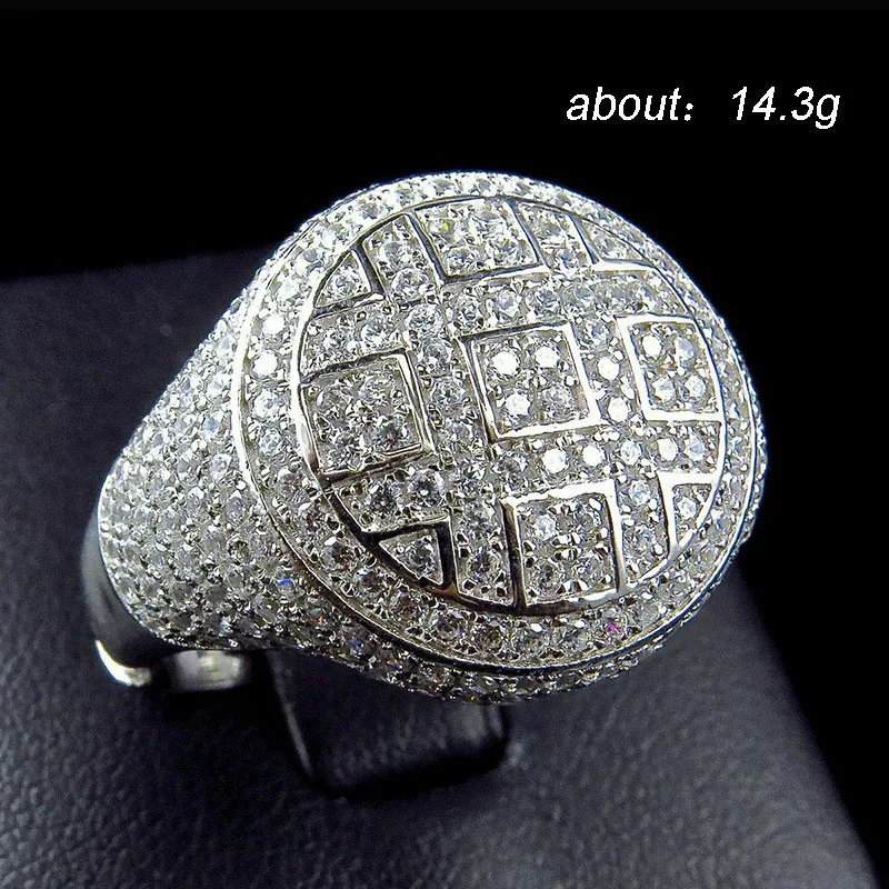 Wholesale Trendy Round Rings Male Iced Out Cubic Zircon Crystal Rings for Men Party Jewelry Accessories 3