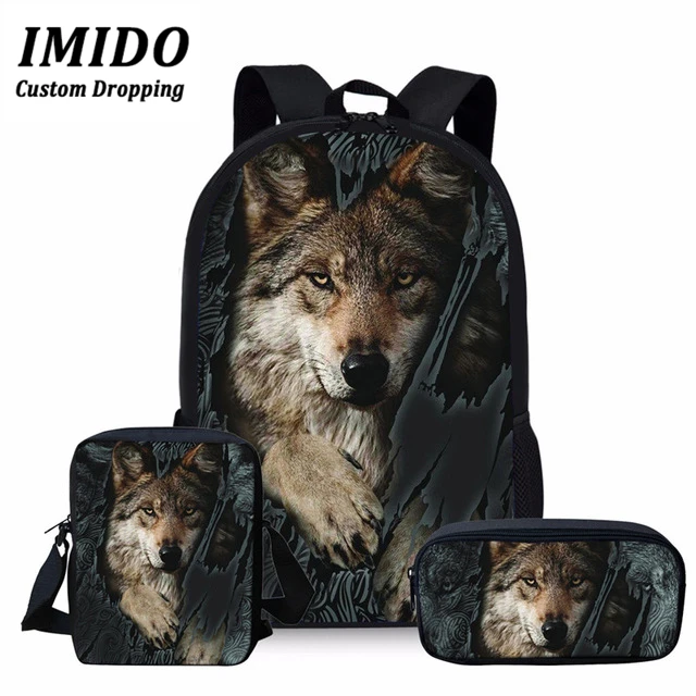 IMIDO 3 шт./компл. школьный рюкзак для детей, для мальчиков, с принтом «волк» Детская ортопедии рюкзак карандаш ранец Mochila Escolar - Цвет: 6348C-E-K