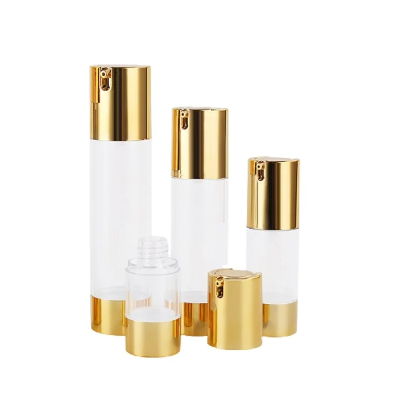 

20pcs Shiny Gold Clear Airless Pump Bottle 15ML 30ML 50ML AS Plastic Vacuum Refillable Cosmetic Serum Lotion Packaging Container