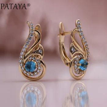 

PATAYA New Micro-wax Inlay Natural Zircon Earrings 585 Rose Gold Dangle Earrings Wedding Gift Women Luxury Fine Fashion Jewelry