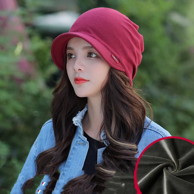 Plus velvet Новинка, шапка с капюшоном, Одноцветный вязаный берет - Цвет: Plus velvet
