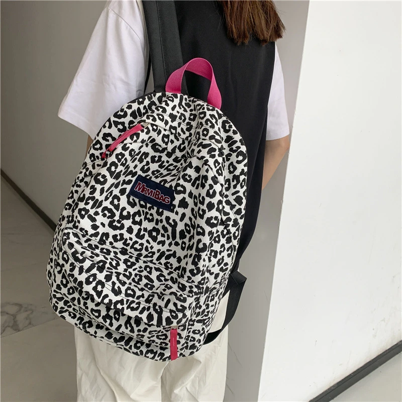 Women's Backpacks Leopard Pattern Canvas Students School Bags for Women Teenager 2021 Casual Travel Female Backpack Schoolbag