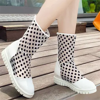 

Women Patent Leather Summer Mid-Calf Riding Boots Female Breathable Lace Wedges Platform Party Pumps Shoes High Top New Sneakers