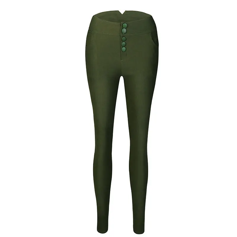 Женские обтягивающие эластичные леггинсы с высокой талией и пуговицами размера плюс, женские облегающие стильные женские длинные штаны черного/армейского зеленого/коричневого цвета