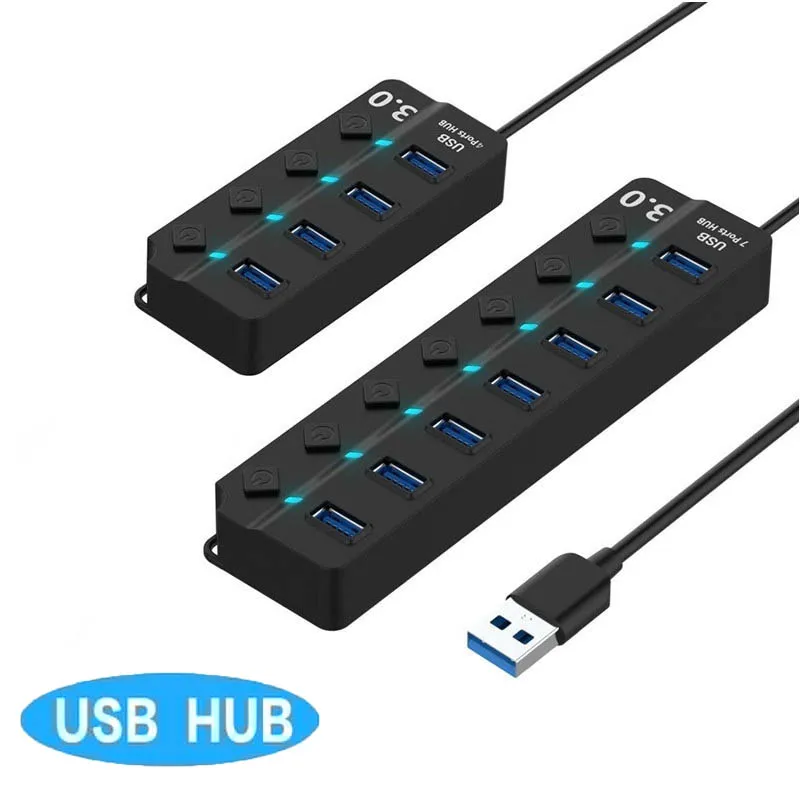 

USB Hub 3.0 with Power Adapter Portas USB Hub Charger Multi USB Port 4 7 Computer Accessories Rozdzielacz USB 5Gbps High Speed