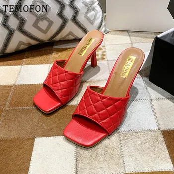 

TEMOFON 2020 fashion women high Heels sandals summer shoes ladies slippers square toe heels sandals women dress shoes HVT1177