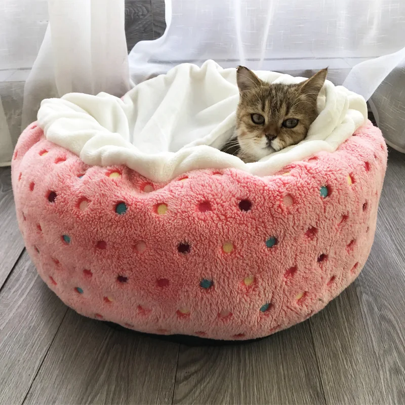 

Soft Pet Round Bed Sofa Kitten Nest House Small Dog Teddy Kennel Winter Warm Indoor Cat Sleeping Bag Puppy Lounger Pet Cushion