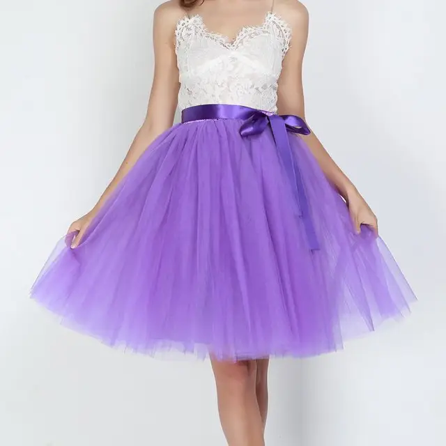 6Layers 65cm Fashion Tulle Skirt Pleated Tutu Skirts Women Lolita Petticoat Bridesmaids Sweet Party Midi Skirt Mini Skirt Dress purple