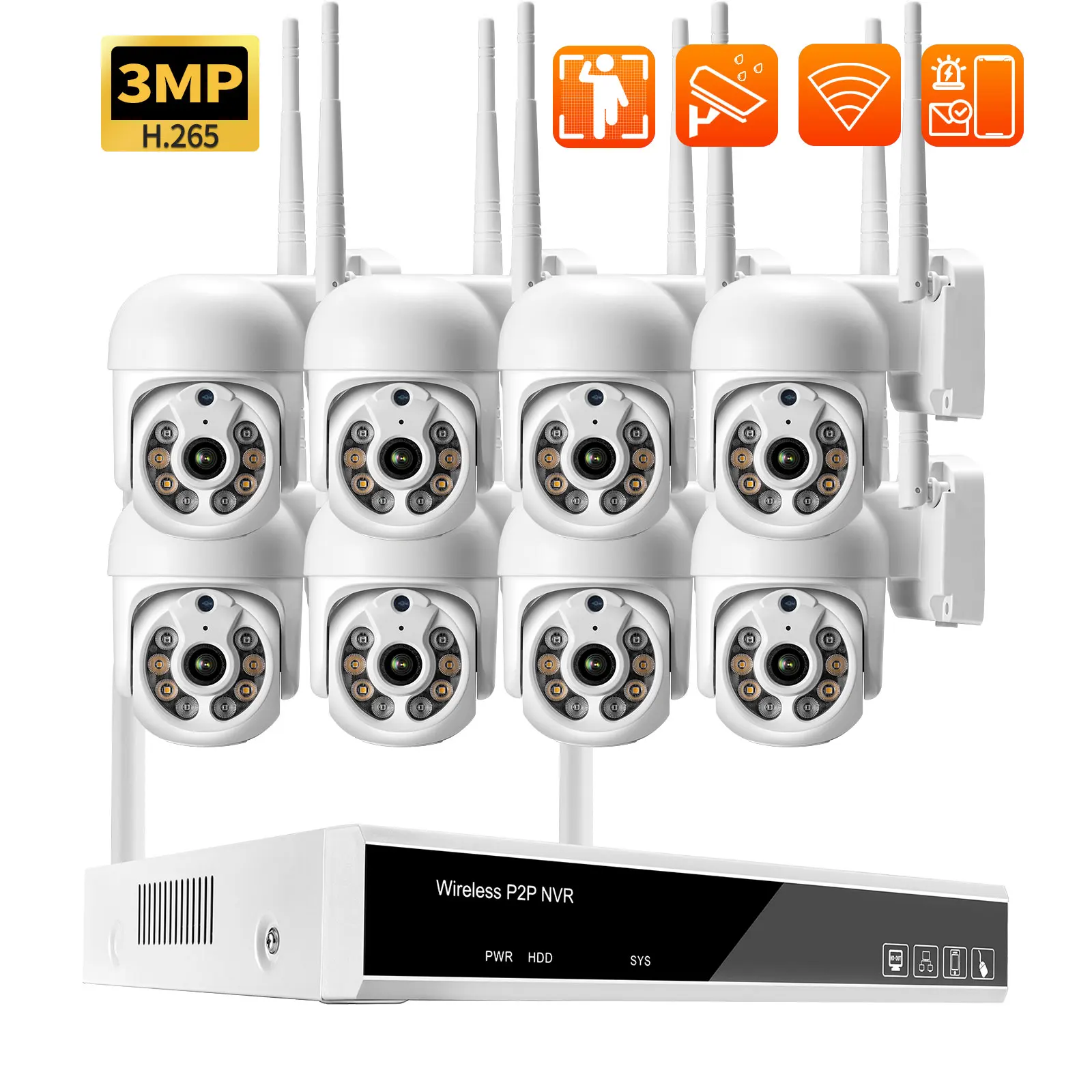 Система видеонаблюдения Gadinan 8 каналов 3 Мп POE NVR H.265 PTZ Wi-Fi IP-камеры