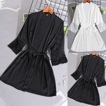 

Sexy plus size Lingerie Wireless Rimless Nightdress Pajamas Lace Nightdress Silk lace up Underwear Women Sleepwear #G3
