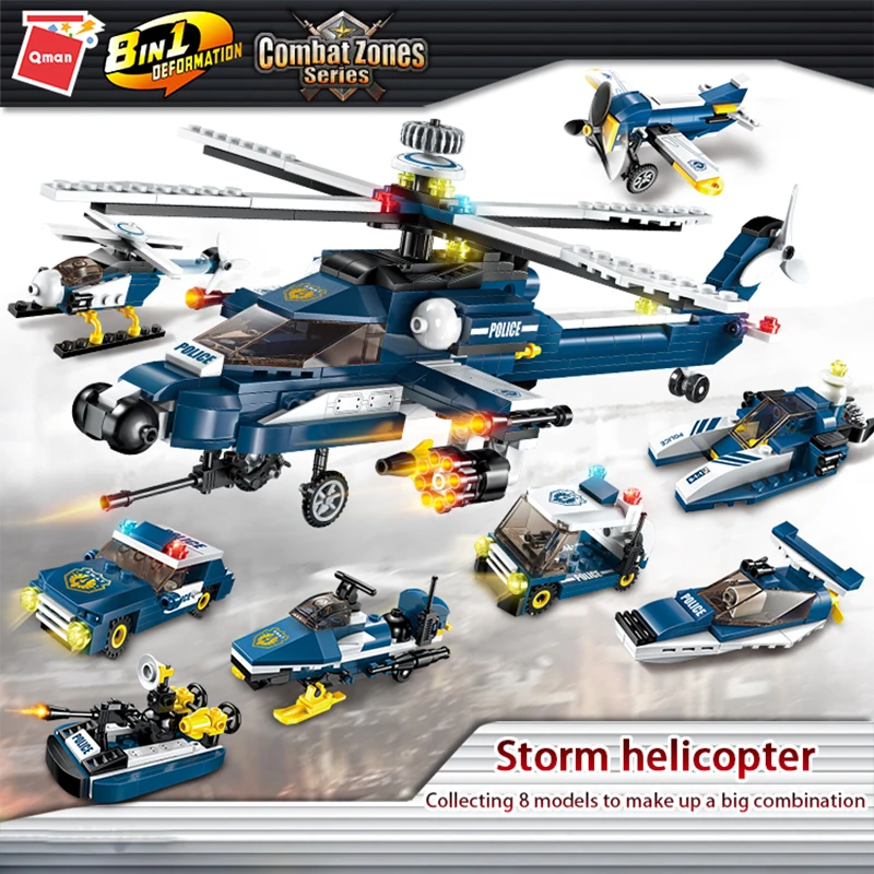 

Qman Educational Destroy The Connand Plan Helicopter Building Blocks Construction Mini Bricks Figures Gift Kids Toys for Kids