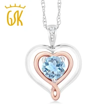 GemStoneKing, 925 пробы, серебро и 10 к, розовое золото, кулон в виде сердца, ожерелье для женщин, Аквамарин с бриллиантом, хорошее ювелирное изделие