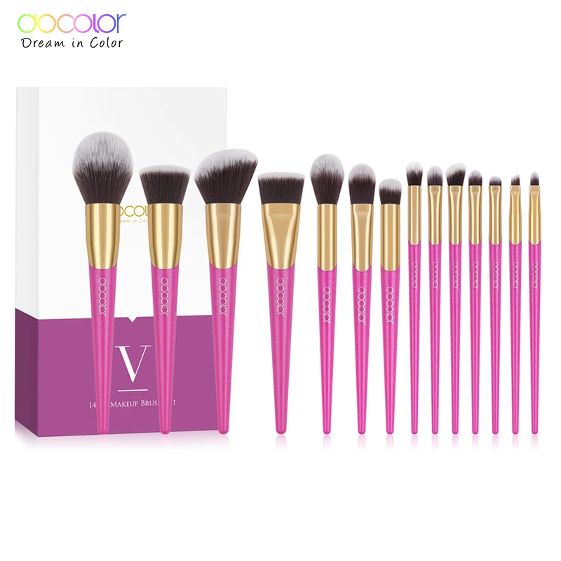 Günstige Docolor pinsel 14Pcs Make Up Pinsel Set Powder Foundation Lidschatten Blending Schönheit Make Up Pinsel Synthetische Haar Kosmetische Werkzeuge