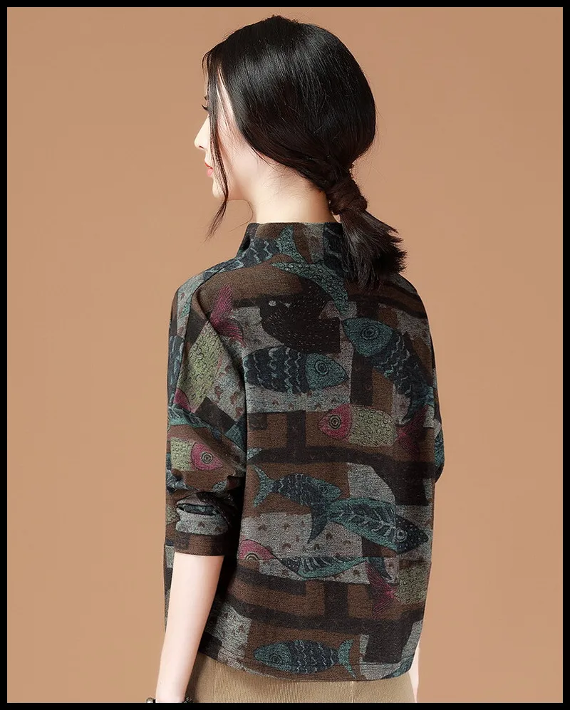 High-grade new women's retro pattern design casual all-match comfortable soft breathable fashion no-iron noble fish pullover High-grade new women's retro pattern design casual all-match comfortable soft breathable fashion no-iron noble fish pullover
