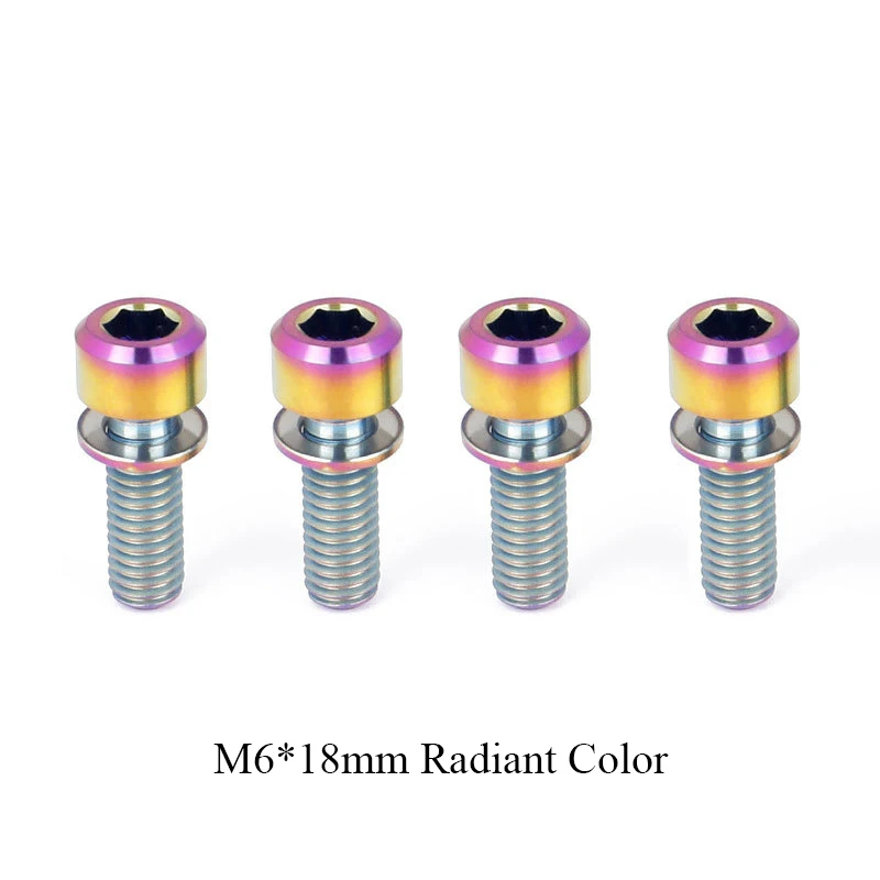 4pcs 18mm Radiant Горный Дорожный велосипед M6* 16/18/20 Титан сплав фиксированный Шестерни дисковый тормоз выноса тормозной болты суппорта шурупы с шайбой - Цвет: 4pcs 18mm Radiant