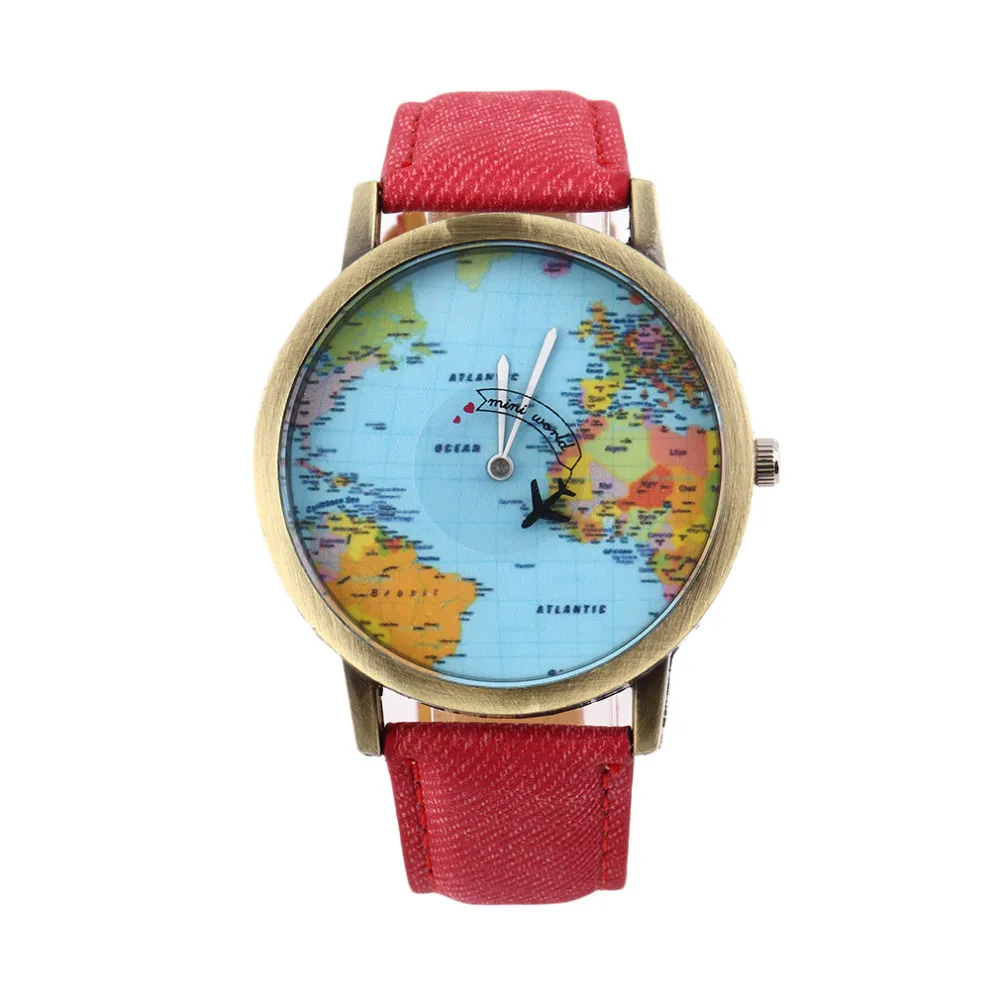 Fashion Global Travel By Plane Map Men Women Watches Casual Denim Quartz Watch Casual Sports Watches for Men relogio feminino