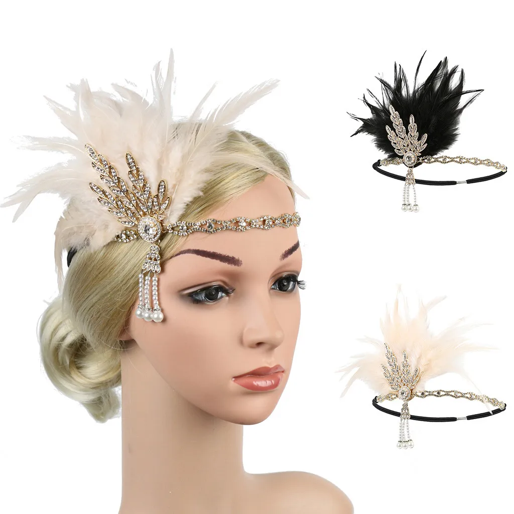 Головной убор с перьями, повязка на голову для женщин, элегантный головной убор на ремешке с цветком, перья, вечерние заколки для волос, повязка на голову, аксессуары для волос