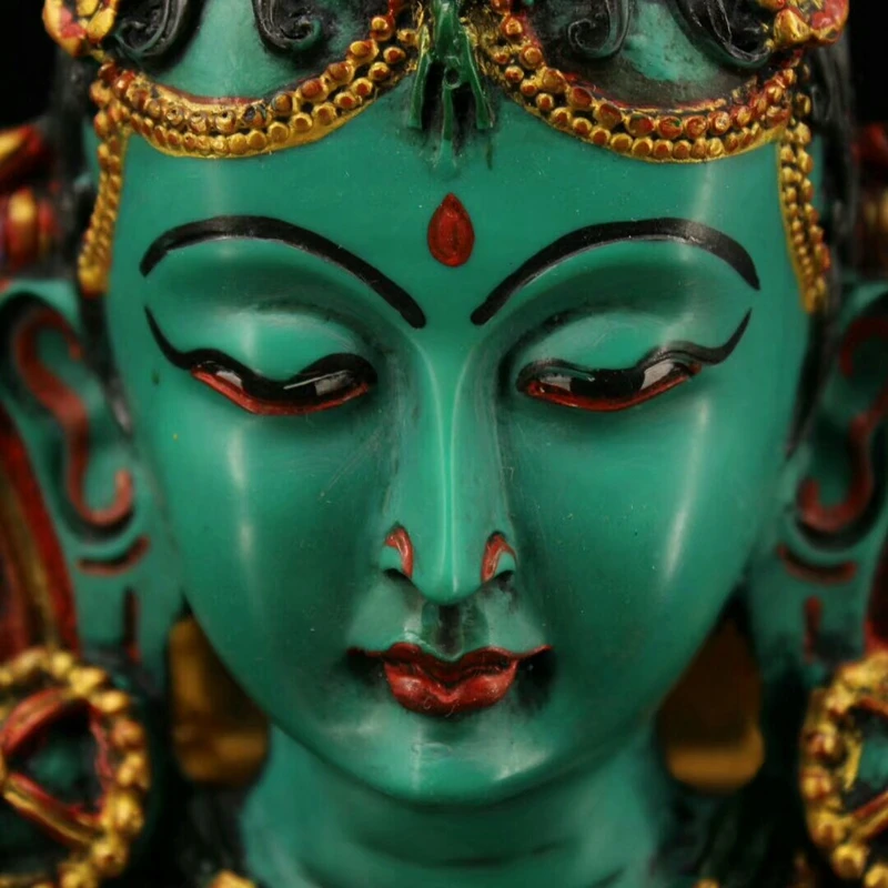 Буддизм Зеленая Тара тибетская коллекция ремесел винтажная непальская ручная роспись золотой живописец Зеленая Тара маска Аватар кулон